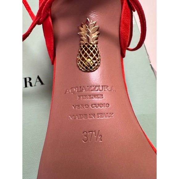 Aquazzura Orange Suede Leaf Detail Lace Up Stiletto Sandals Heels Size 37.5 - Picture 8 of 11